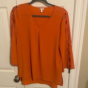 Spense Orange Blouse with Cut-Out Sleeves